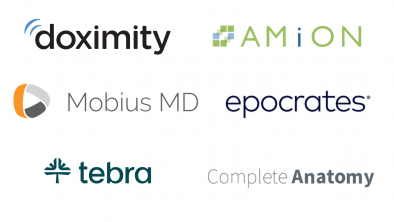 Logos of the top medical practice software tools in 2024